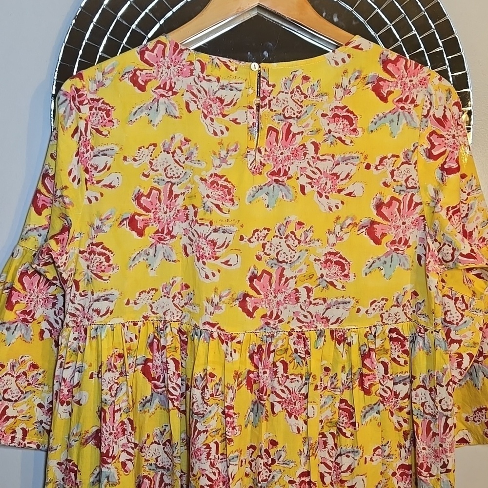 Jane Valken Cotton Floral A-Line Teired 3/4 Belled Sleeved Midi Dress NWOT - Picture 8 of 11